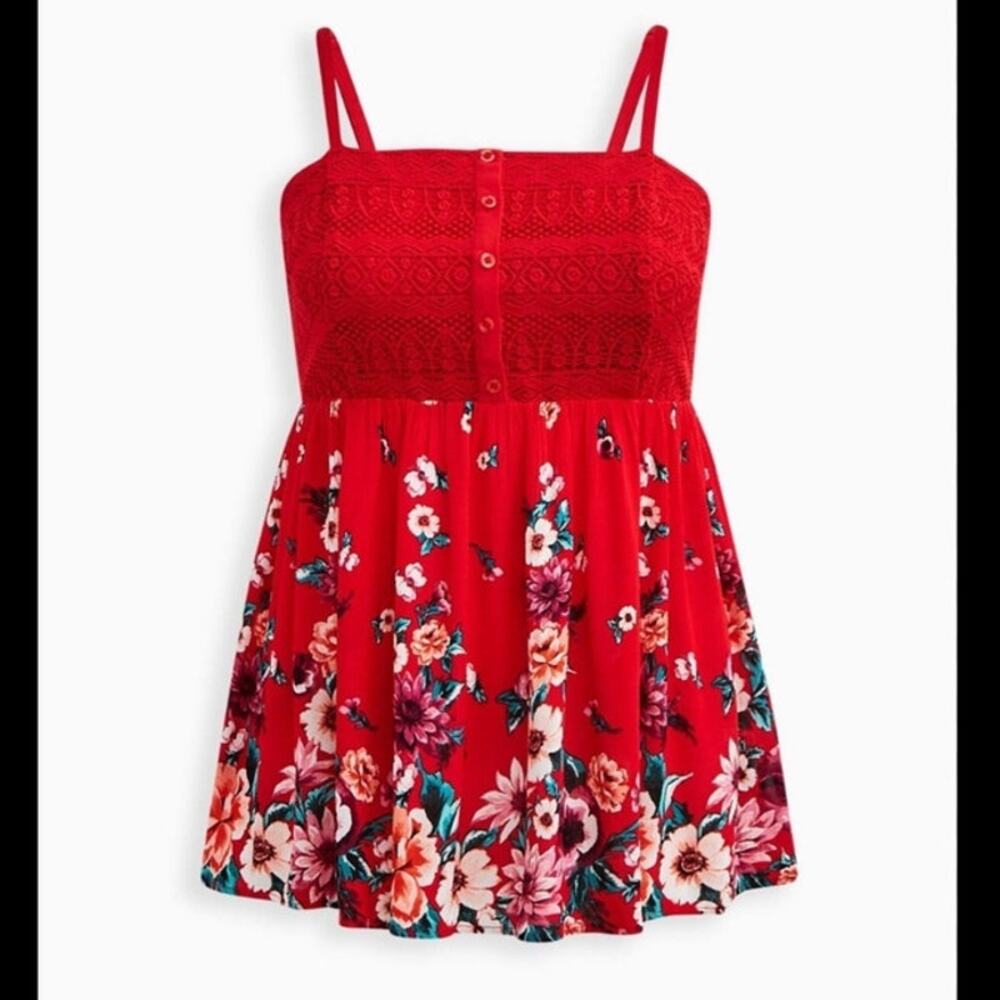 Torrid Crochet Ribbed Red Floral Cami - Picture 2 of 11